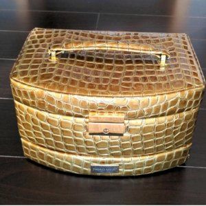 Designer gold color crocodile alligator reptile pattern jewelry box storage